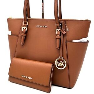 Michael Kors Large Charlotte Tote Bag & Large Trifold Wallet Luggage